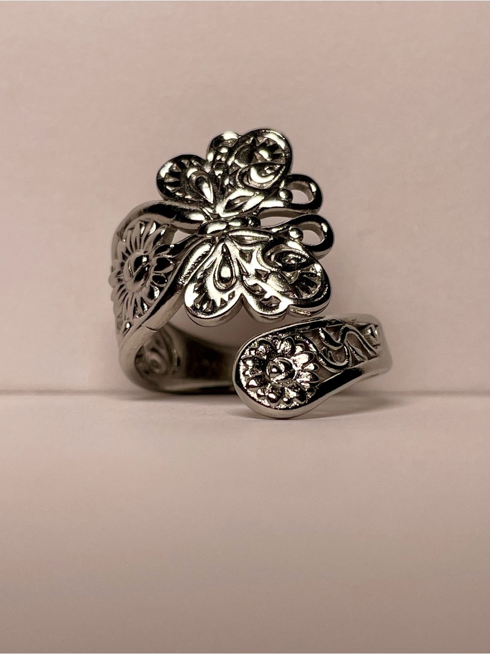 Silver Floral Butterfly Ring